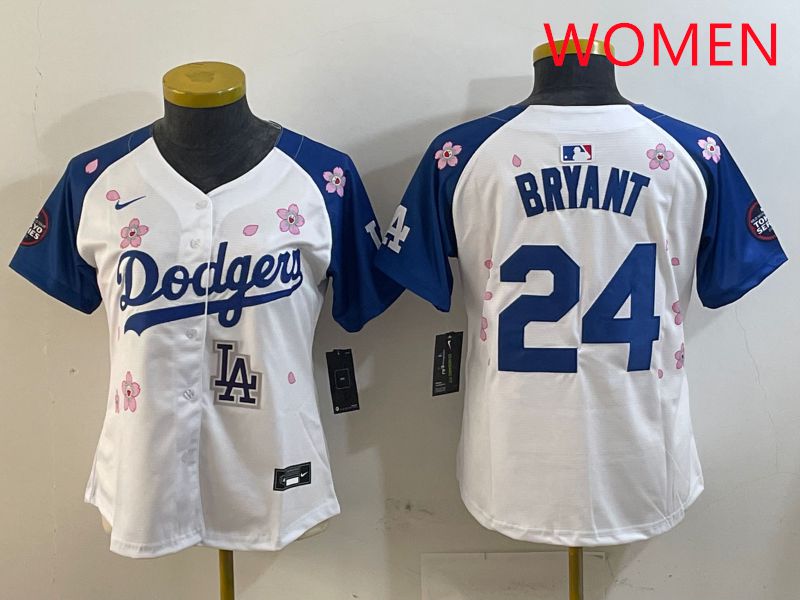 Women Los Angeles Dodgers #24 Bryant White Blue Sakura Edition 2025 Nike MLB Jersey style 7->women mlb jersey->Women Jersey